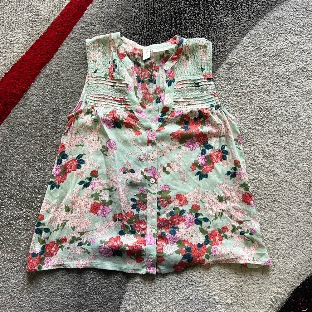 Meadow Rue Anthropologie Floral Mint Sleeveless Top